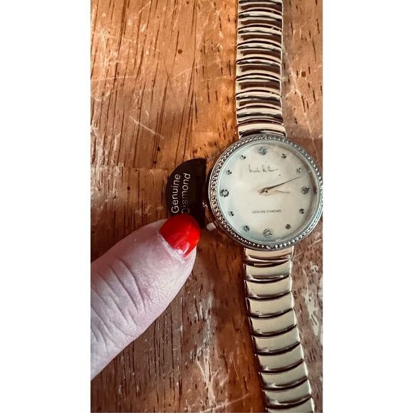 Nicole Miller Gold Tone Watch Diamond Trim New